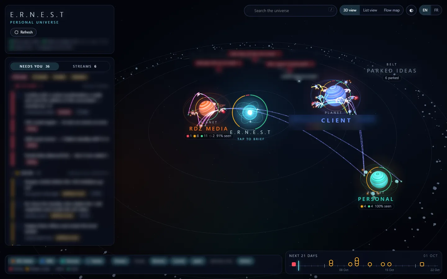 The real E.R.N.E.S.T screen, client details blurred